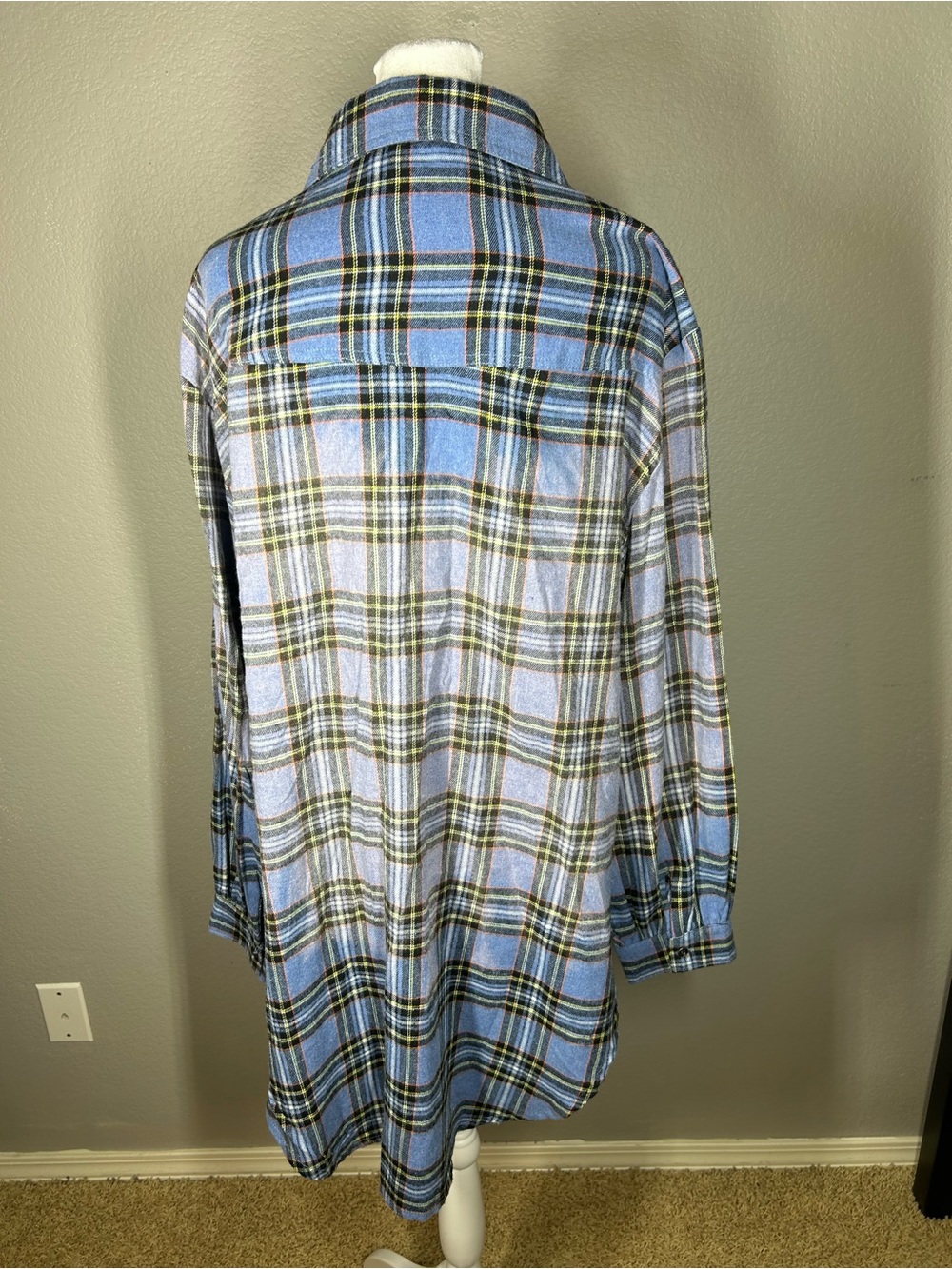 POL Blue Plaid Lace Up High Low Flannel Grunge Boho Oversized Size M - Picture 5 of 8